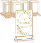 24 Pack Acrylic Sign Holder 5 x 7, Double Sided Gold Picture Frame Stand up Table Top Sign Holders, Clear