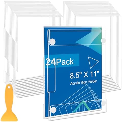 24 Pack Acrylic Sign Holder 8.5 x 11 Wall Mount, Vertical & Horizontal Use, Wall Sign Holders Memo Document Menu