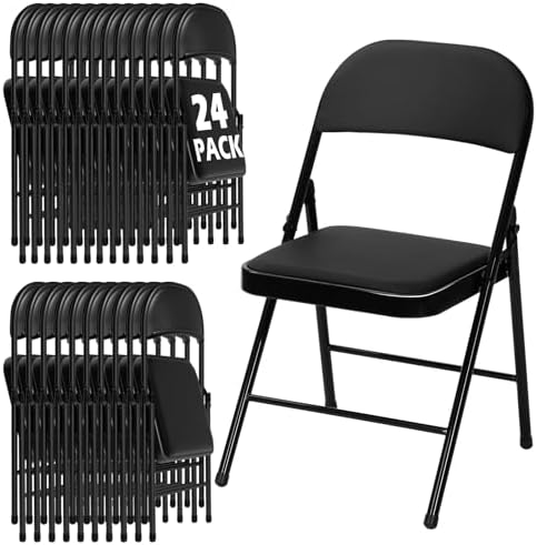 24 Pack Black Padded Folding Chairs with Metal Frame