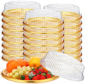 24 Pack Plastic Catering Trays with Lids, 12 Inch Round Gold in Gold, Clear