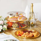 24 Pack Plastic Catering Trays with Lids, 12 Inch Round Gold in Gold, Clear, alternate view 2
