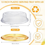 24 Pack Plastic Catering Trays with Lids, 12 Inch Round Gold in Gold, Clear, alternate view 3