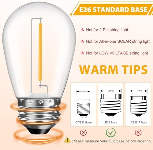 24 Pack S14 LED Outdoor String Light Bulbs, Warm White, E26 Base in Warm White, alternate view 3