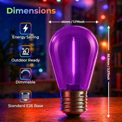 24 Pack S14 Orange and Purple Light Bulbs for String Lights, alternate view 6