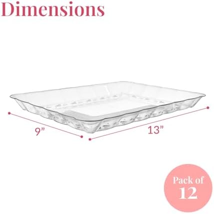 24-Pack Serving Tray - 9x13 Inches Disposable Rectangular Plastic Food Tray for Parties and Events - Clear, alternate view 2