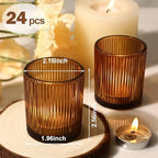 24 Pack Votive Candle Holders, Amber Candle Holders for Fall Table Decor in 2x2.5in in Amber, alternate view 2