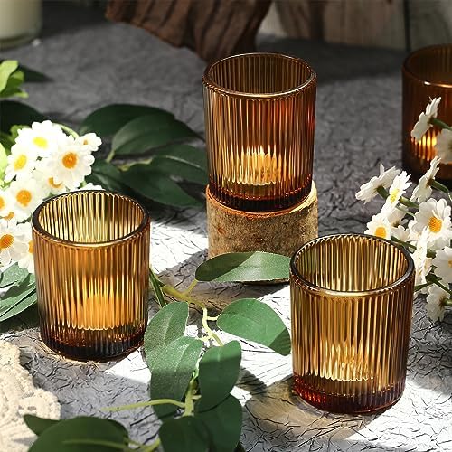 24 Pack Votive Candle Holders, Amber Candle Holders for Fall Table Decor in 2x2.5in in Amber, alternate view 4