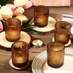 24 Pack Votive Candle Holders, Amber Candle Holders for Fall Table Decor in 2x2.5in in Amber, alternate view 5