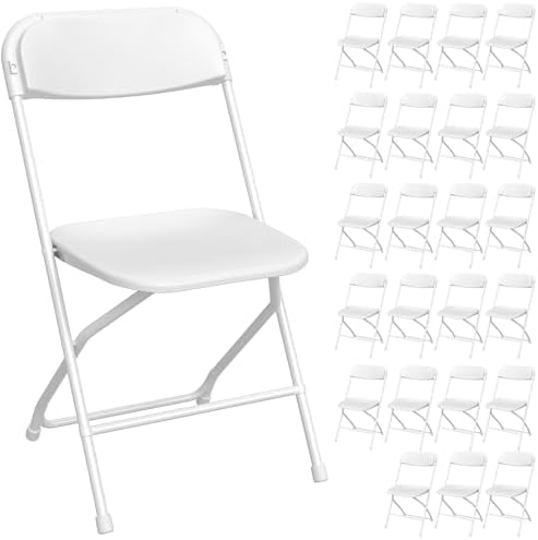 24 Pack White Folding Chairs, Portable Party Chairs, Plastic Folding Chair, Stackable Commercial Seats with