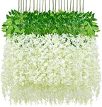 24 Pack Wisteria Hanging Flowers, 3.6 Feet/Pcs White Wisteria Artificial Flowers, Fake Flowers Garland, Hanging