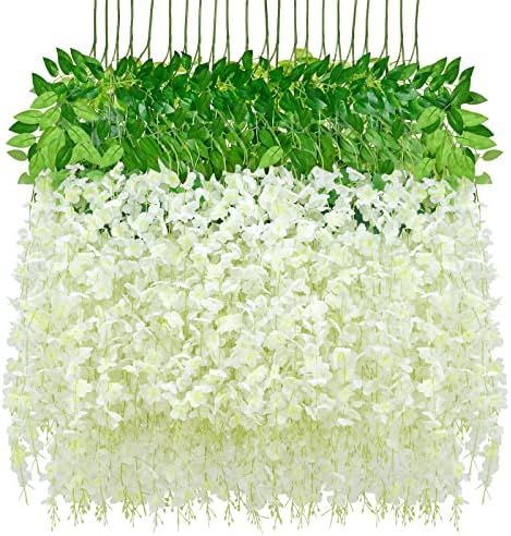 24 Pack Wisteria Hanging Flowers, 3.6 Feet/Pcs White Wisteria Artificial Flowers, Fake Flowers Garland, Hanging