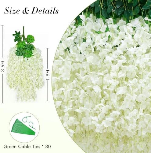 24 Pack Wisteria Hanging Flowers, 3.6 Feet/Pcs White Wisteria Artificial Flowers, Fake Flowers Garland, Hanging, alternate