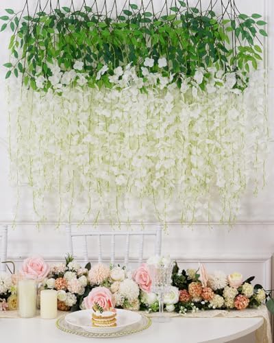 24 Pack Wisteria Hanging Flowers, 3.6 Feet/Pcs White Wisteria Artificial Flowers, Fake Flowers Garland, Hanging, alternate