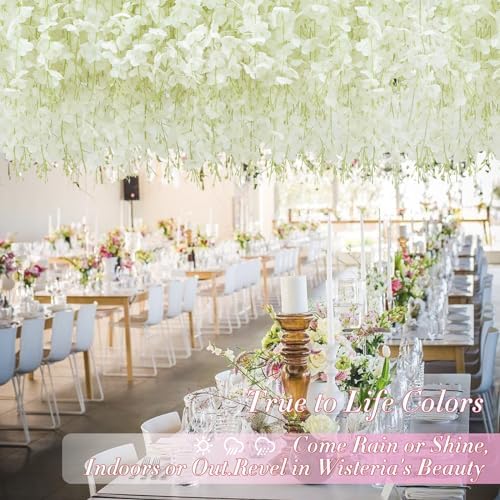24 Pack Wisteria Hanging Flowers, 3.6 Feet/Pcs White Wisteria Artificial Flowers, Fake Flowers Garland, Hanging, alternate