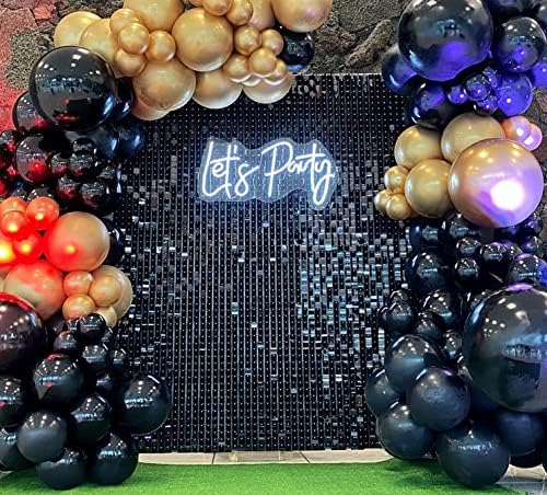 24 Panels Black Shimmer Wall Backdrops, Square Sequins Backdrops with 3D Effect, Large Photo backdrops for