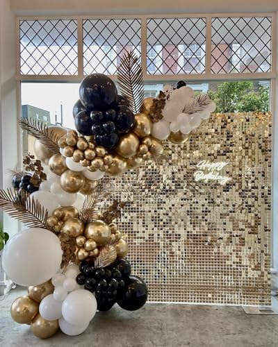 24 Panels Light Gold Shimmer Wall Backdrops, Square Sequins Backdrops with 6D Effect, Large Photo backdrops for, alternate