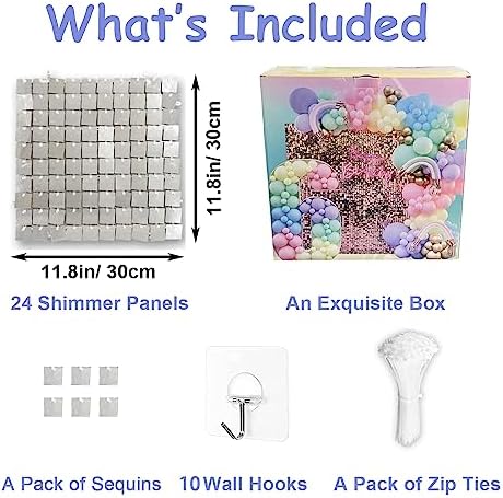 24 Panels Shimmer Wall Backdrops, Square Sequins Backdrops with 6D Effect, Large Photo backdrops for Birthday, alternate view