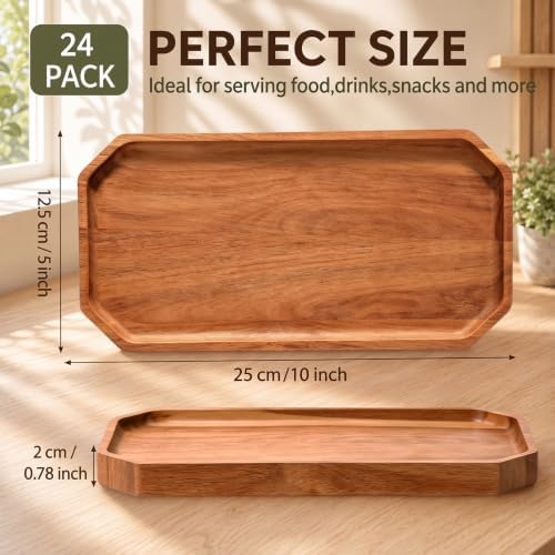 24 Pcs 10 x 5 Inch Wooden Serving Platter Bulk Acacia Wood Platters in 10 x 5 Inch in Brown, alternate view 3