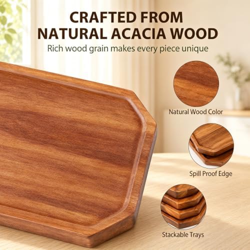 24 Pcs 10 x 5 Inch Wooden Serving Platter Bulk Acacia Wood Platters in 10 x 5 Inch in Brown, alternate view 4