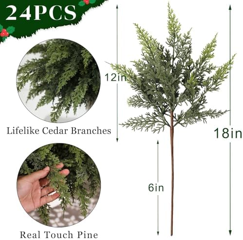 24 Pcs 18"Artificial Lifelike Touch Christmas Cedar Branches for Vase Decor, alternate view 5