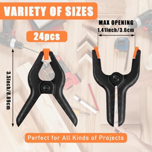 24 PCS 3.5" Heavy Duty Plastic Spring Clamps, Black Spring Clips for Backdrops, Craft Projects, Woodworking, alternate view 3