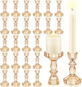 24 Pcs Amber Taper Candle Holders 4'' Tall Candlestick Glass Holders Bulk Stripe Decorative Stand Wedding Stick