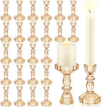 24 Pcs Amber Taper Candle Holders 4'' Tall Candlestick Glass Holders Bulk Stripe Decorative Stand Wedding Stick