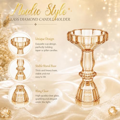 24 Pcs Amber Taper Candle Holders 4'' Tall Candlestick Glass Holders Bulk Stripe Decorative Stand Wedding Stick, alternate