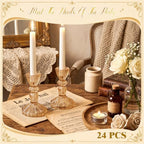 24 Pcs Amber Taper Candle Holders 4'' Tall Candlestick Glass Holders Bulk Stripe Decorative Stand Wedding Stick, alternate