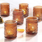 24 Pcs Amber Votive Tealight Candle Holders, Fall Christmas Decorations in Amber
