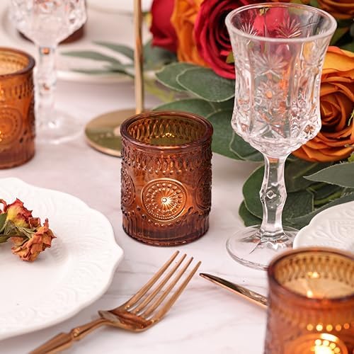 24 Pcs Amber Votive Tealight Candle Holders, Fall Christmas Decorations in Amber, alternate view 3