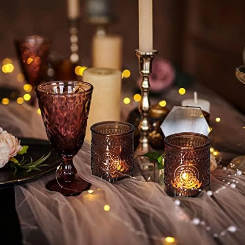 24 Pcs Amber Votive Tealight Candle Holders, Fall Christmas Decorations in Amber, alternate view 5