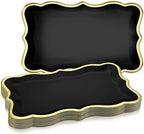 24 Pcs Black Disposable Paper Serving Trays 9x13 Inch Gold Rim in 9x13 Inch in Black