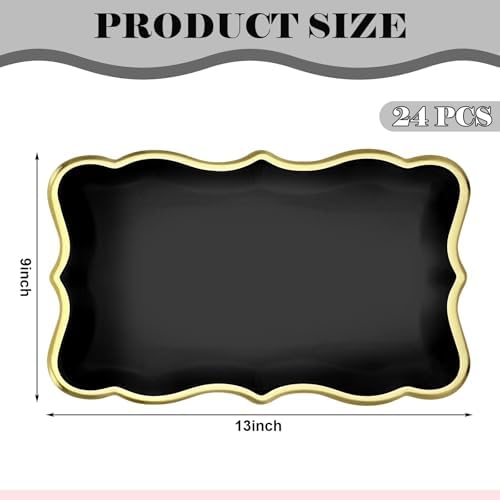 24 Pcs Black Disposable Paper Serving Trays 9x13 Inch Gold Rim in 9x13 Inch in Black, alternate view 3