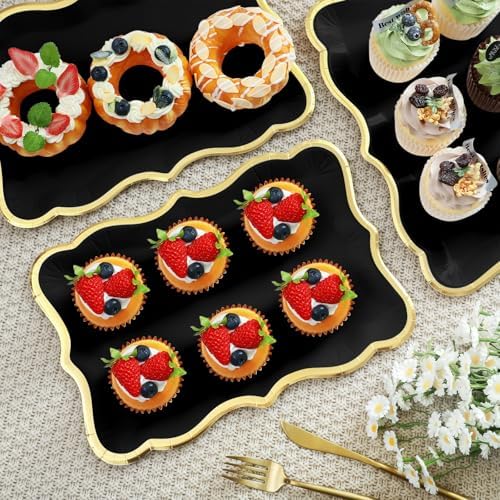 24 Pcs Black Disposable Paper Serving Trays 9x13 Inch Gold Rim in 9x13 Inch in Black, alternate view 4