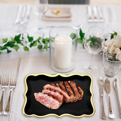 24 Pcs Black Disposable Paper Serving Trays 9x13 Inch Gold Rim in 9x13 Inch in Black, alternate view 5