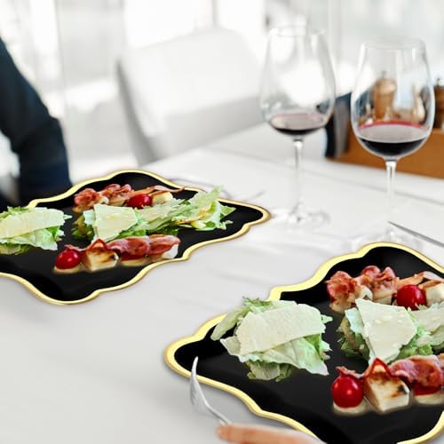 24 Pcs Black Disposable Paper Serving Trays 9x13 Inch Gold Rim in 9x13 Inch in Black, alternate view 7