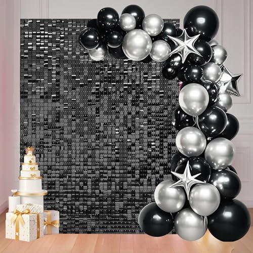 24 Pcs Black Shimmer Wall Backdrop Panels for Party Decoration