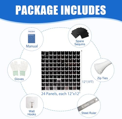 24 Pcs Black Shimmer Wall Backdrop Panels for Party Decoration, alternate view 2
