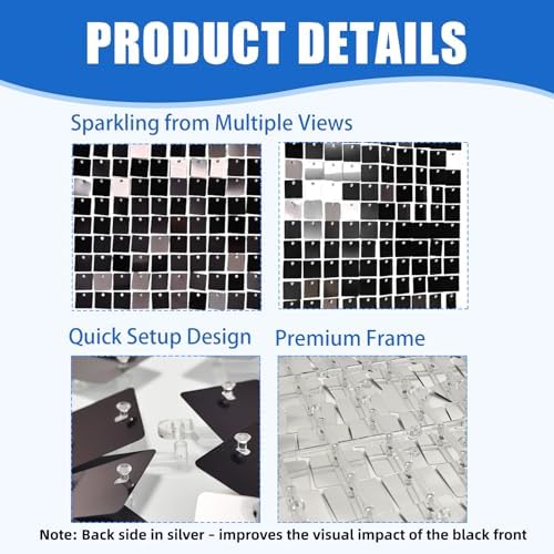 24 Pcs Black Shimmer Wall Backdrop Panels for Party Decoration, alternate view 4
