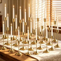24 PCS Brass Gold Taper Candle Holders Set, Vintage Metal Candlestick in Vintage Gold