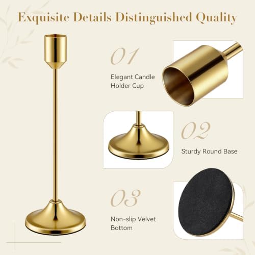 24 PCS Brass Gold Taper Candle Holders Set, Vintage Metal Candlestick in Vintage Gold, alternate view 3