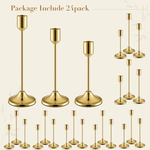 24 PCS Brass Gold Taper Candle Holders Set, Vintage Metal Candlestick in Vintage Gold, alternate view 7