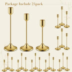 24 PCS Brass Gold Taper Candle Holders Set, Vintage Metal Candlestick in Vintage Gold, alternate view 7