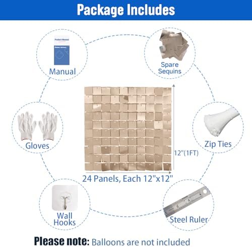 24 Pcs Champagne Gold Shimmer Wall Backdrop for Party Decoration, alternate view 2