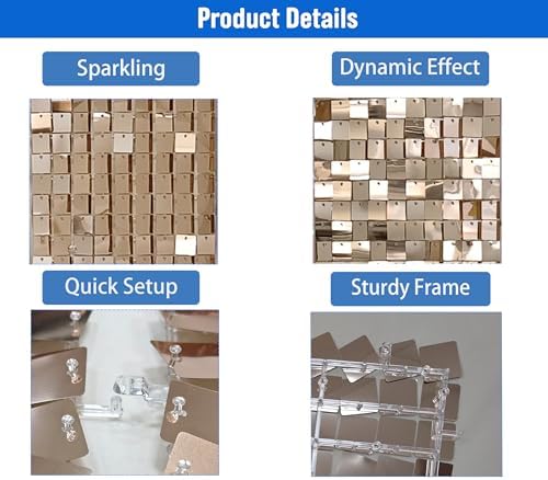24 Pcs Champagne Gold Shimmer Wall Backdrop for Party Decoration, alternate view 5
