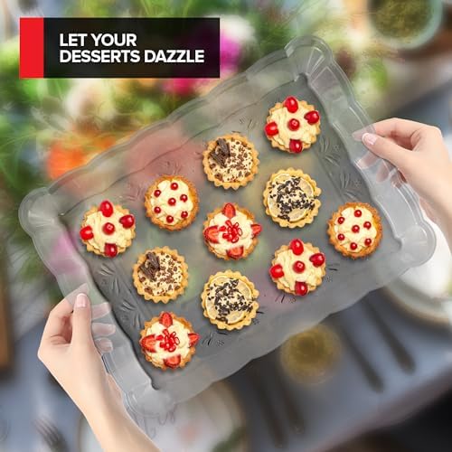 (24 Pcs) Clear Plastic Serving Tray 9x13, Large Plastic Serving Platter Disposable, Rectangle Party Trays and, alternate view