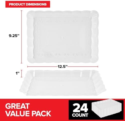 (24 Pcs) Clear Plastic Serving Tray 9x13, Large Plastic Serving Platter Disposable, Rectangle Party Trays and, alternate view