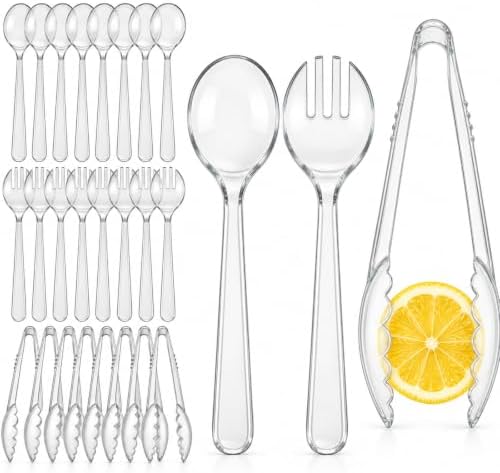 24 Pcs Clear Plastic Serving Utensils Set, Serving Spoons For Buffet in Transparent