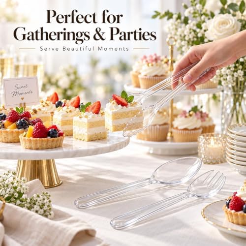 24 Pcs Clear Plastic Serving Utensils Set, Serving Spoons For Buffet in Transparent, alternate view 2